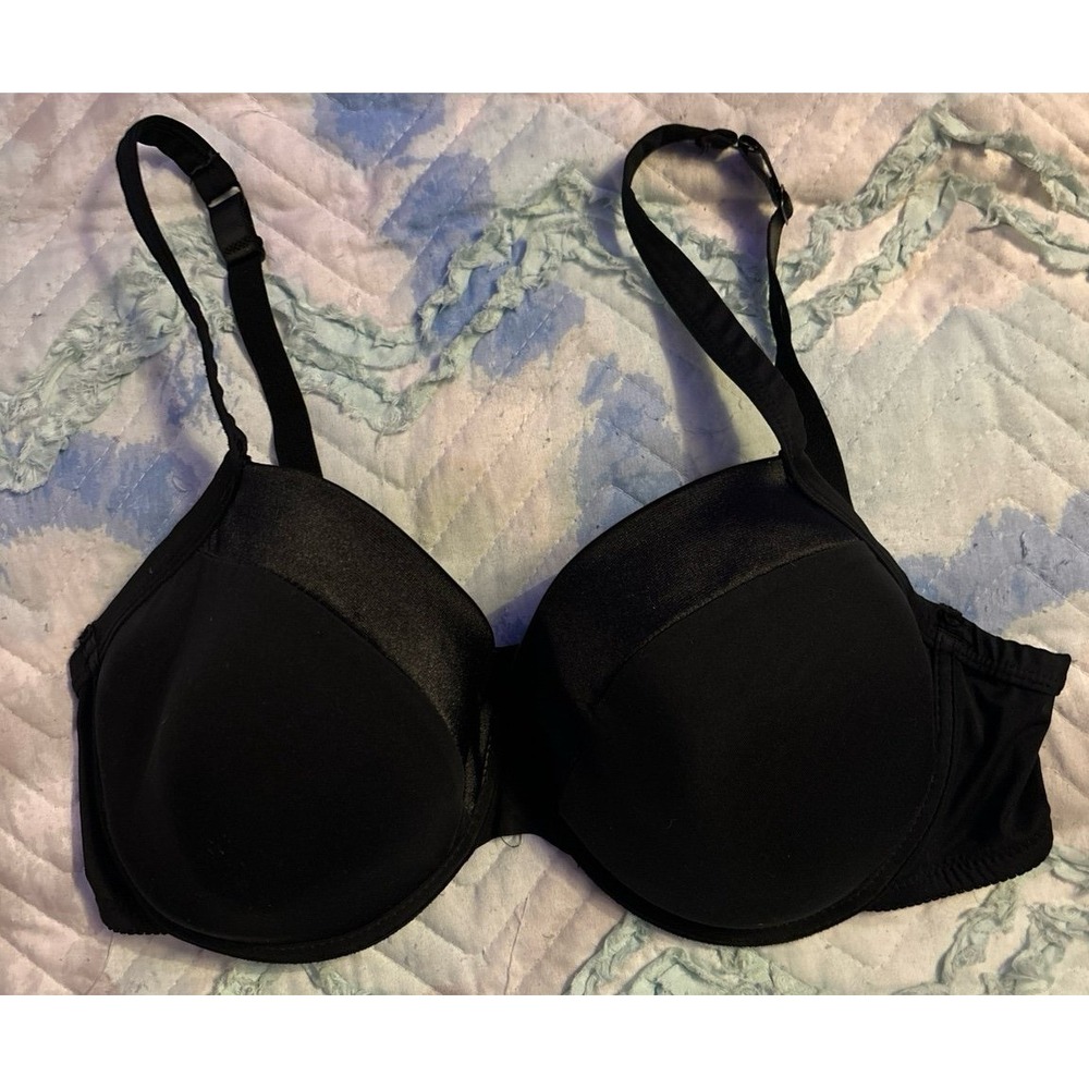 Black Satin Trim Full Coverage Underwire‎ Tuxedo Bra, Size 38D